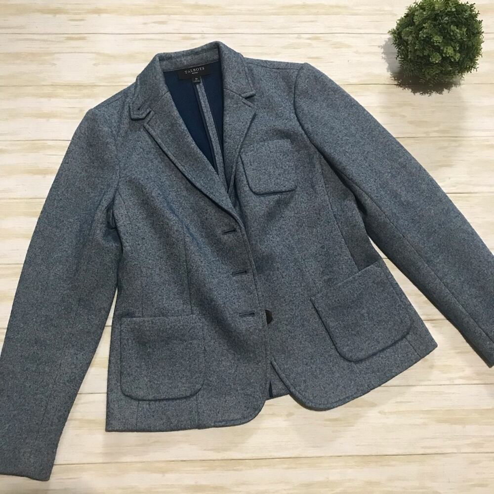 Talbots Wool Blend Blazer Jacket Stone Dusty Blue Size 6 Petite - Picture 1 of 4